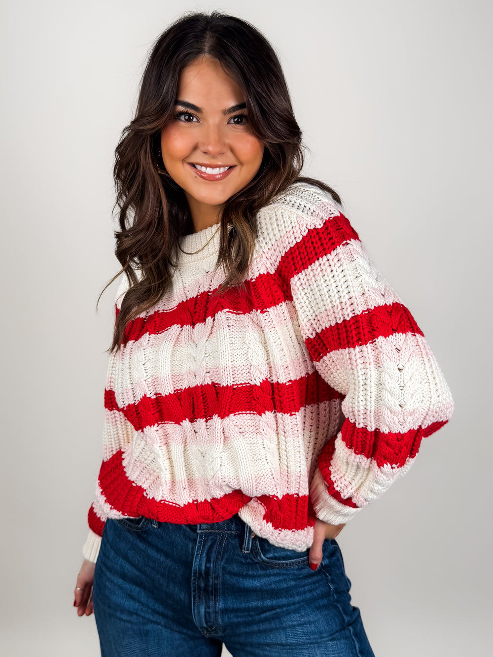 Myla Striped Cable Knit Sweater