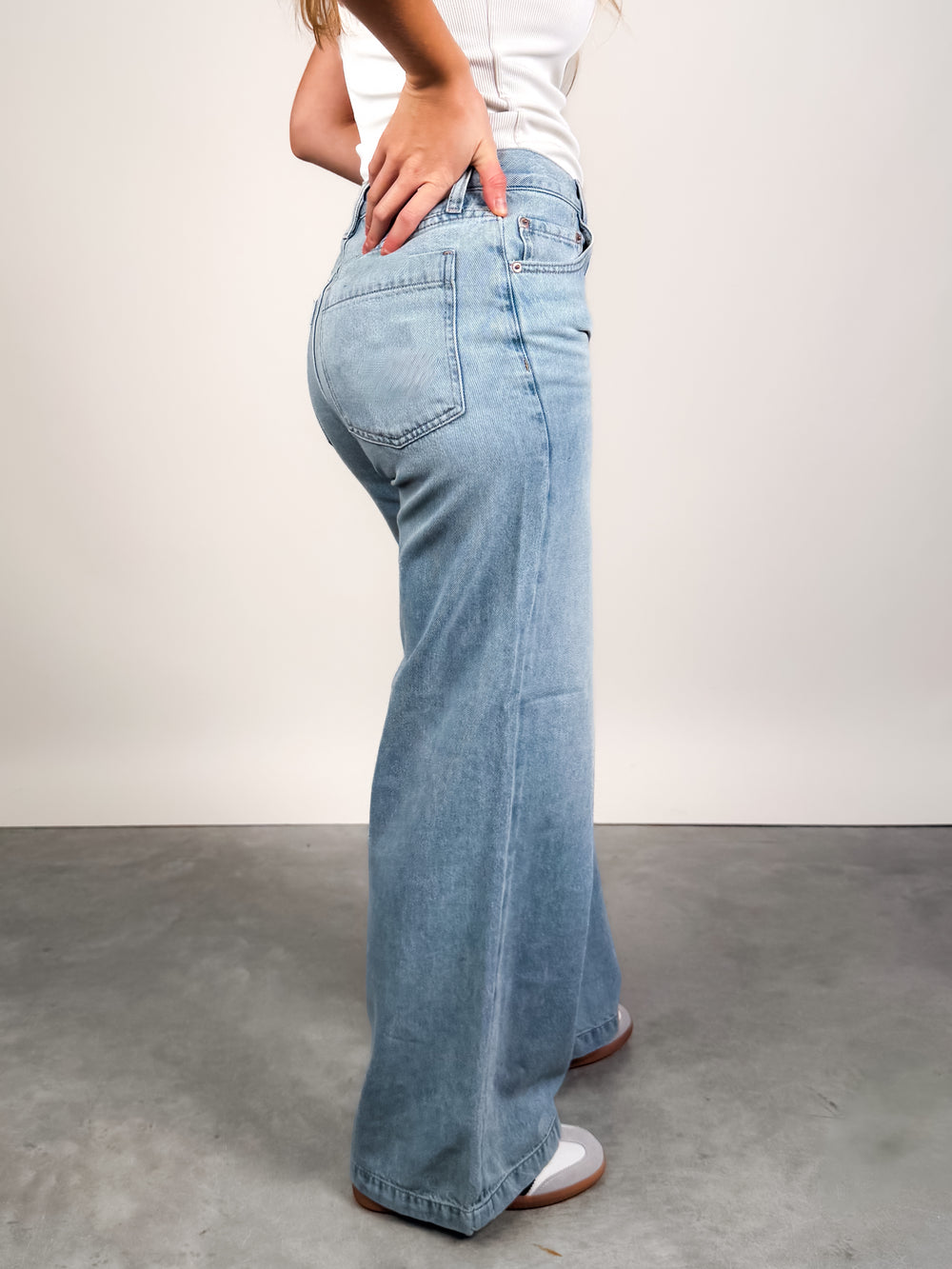 Jadyn Low Slung Palazzo Jean in Chateau