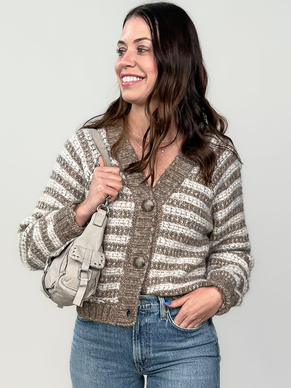 Este Metallic Stripe Cardigan