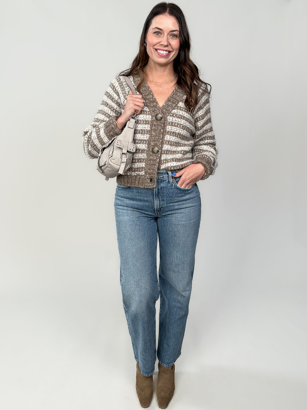 Este Metallic Stripe Cardigan