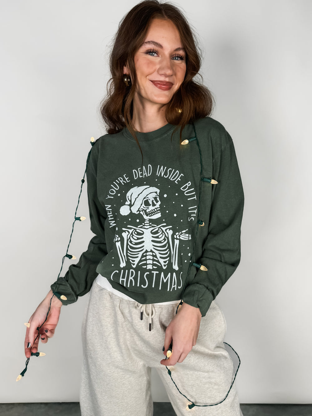 Dead Inside Christmas Skeleton Graphic LS