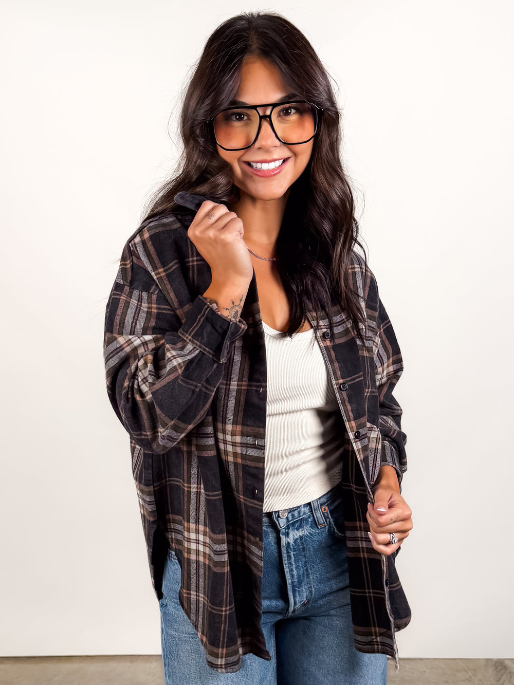 Fall Leaves Blowing Plaid Shirt