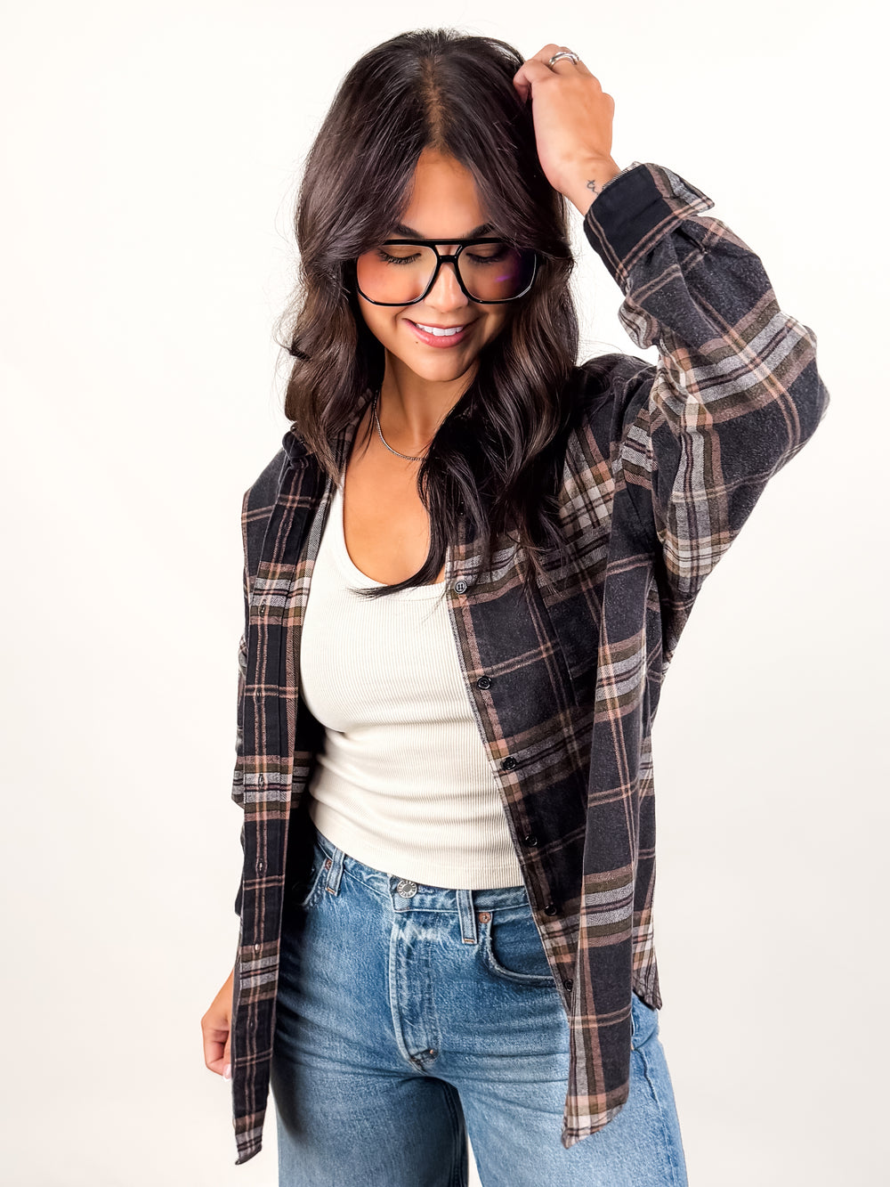 Fall Leaves Blowing Plaid Shirt