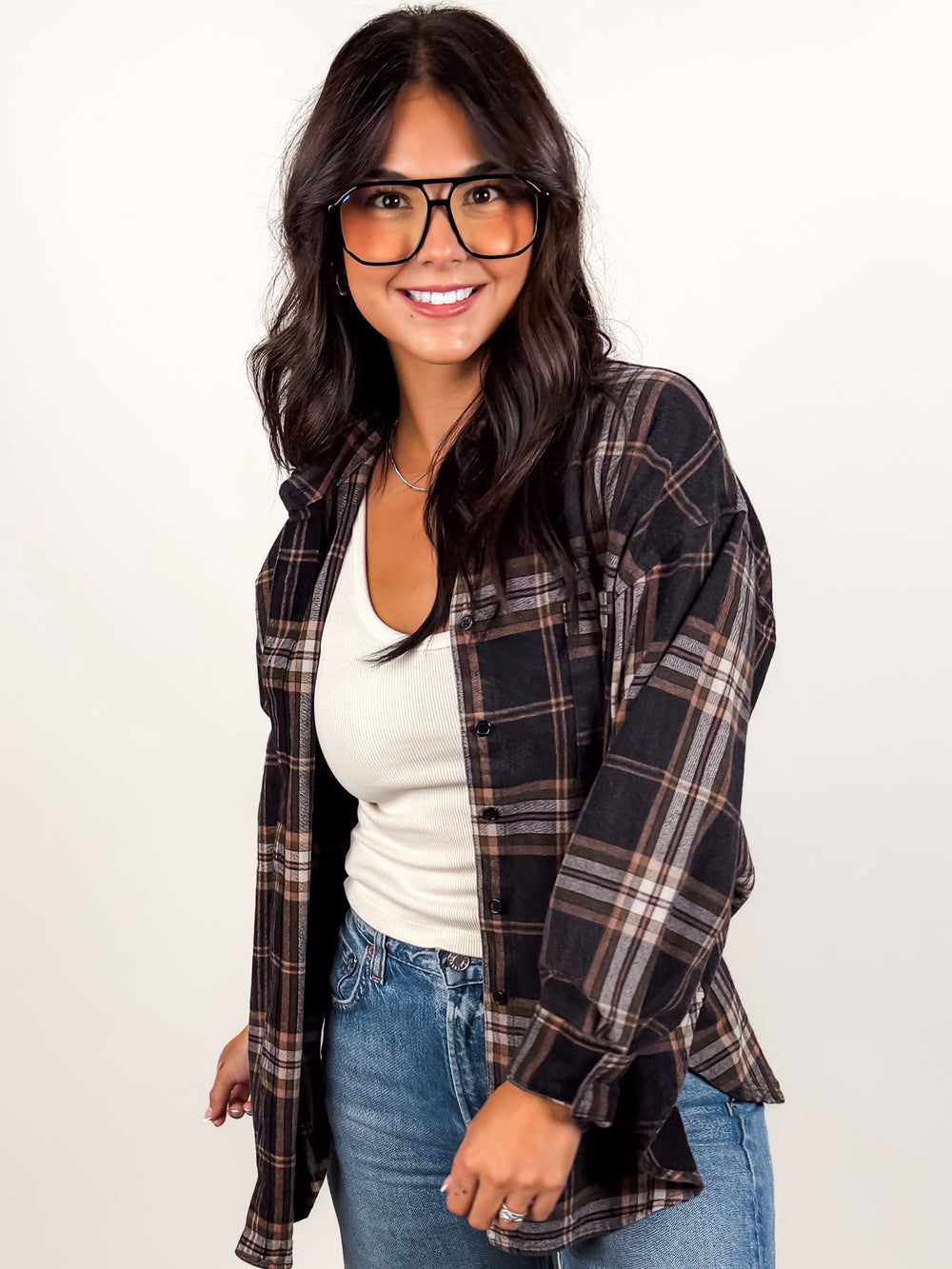Fall Leaves Blowing Plaid Shirt