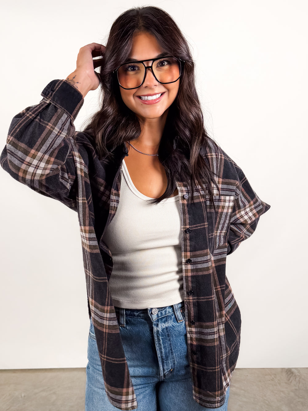 Fall Leaves Blowing Plaid Shirt