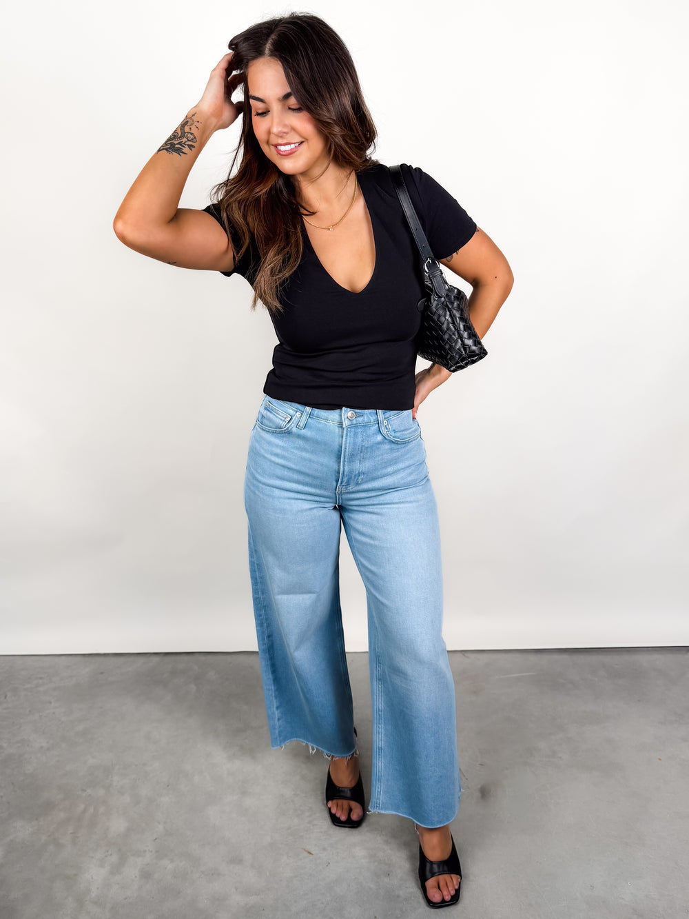 Valenna Cotton Core SS Deep V Neck Top