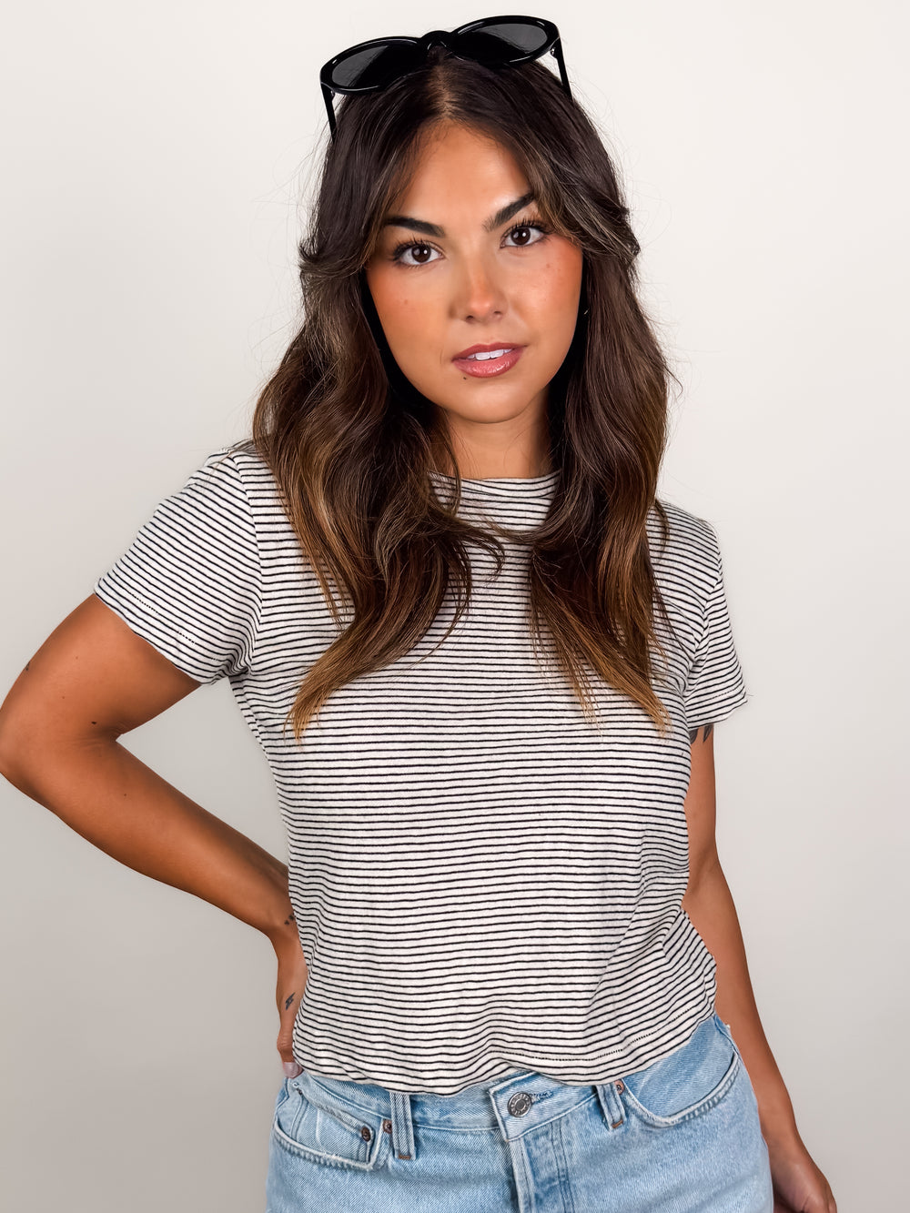 Vivian Stripe Hemp Milk Tee