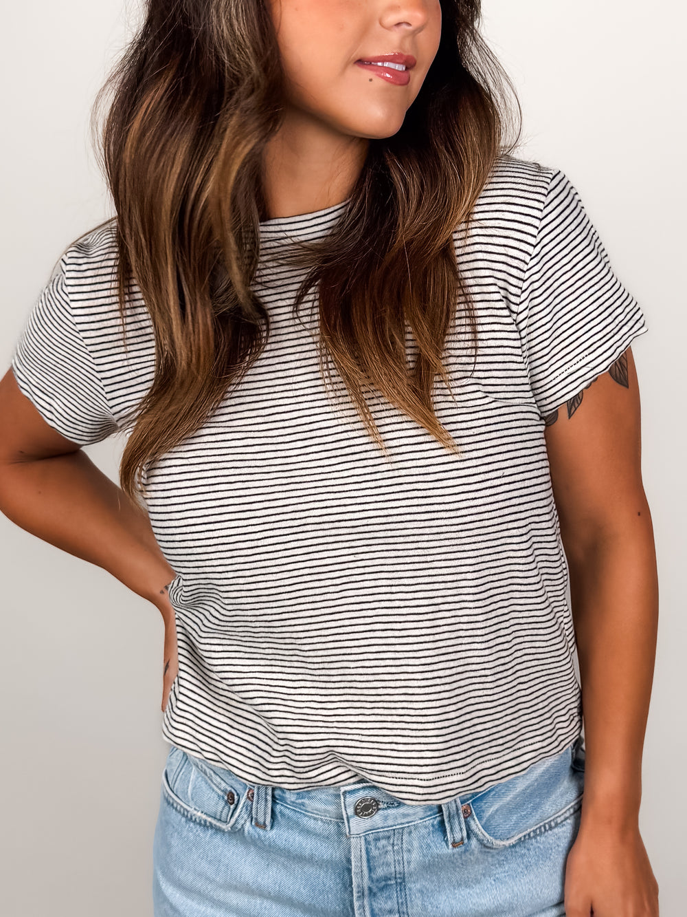Vivian Stripe Hemp Milk Tee
