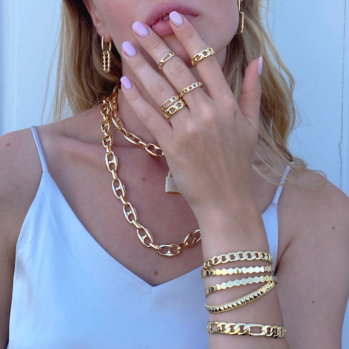 088 Enamel Figaro Chain Cuff