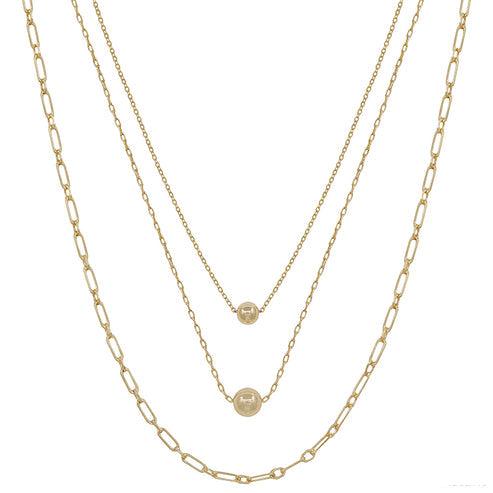 Ball With Chain Triple Layer Necklace