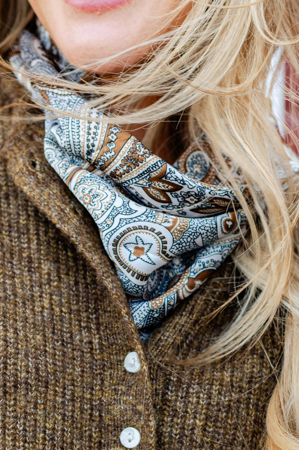 Paisley Border Print Silky Bandana Scarf