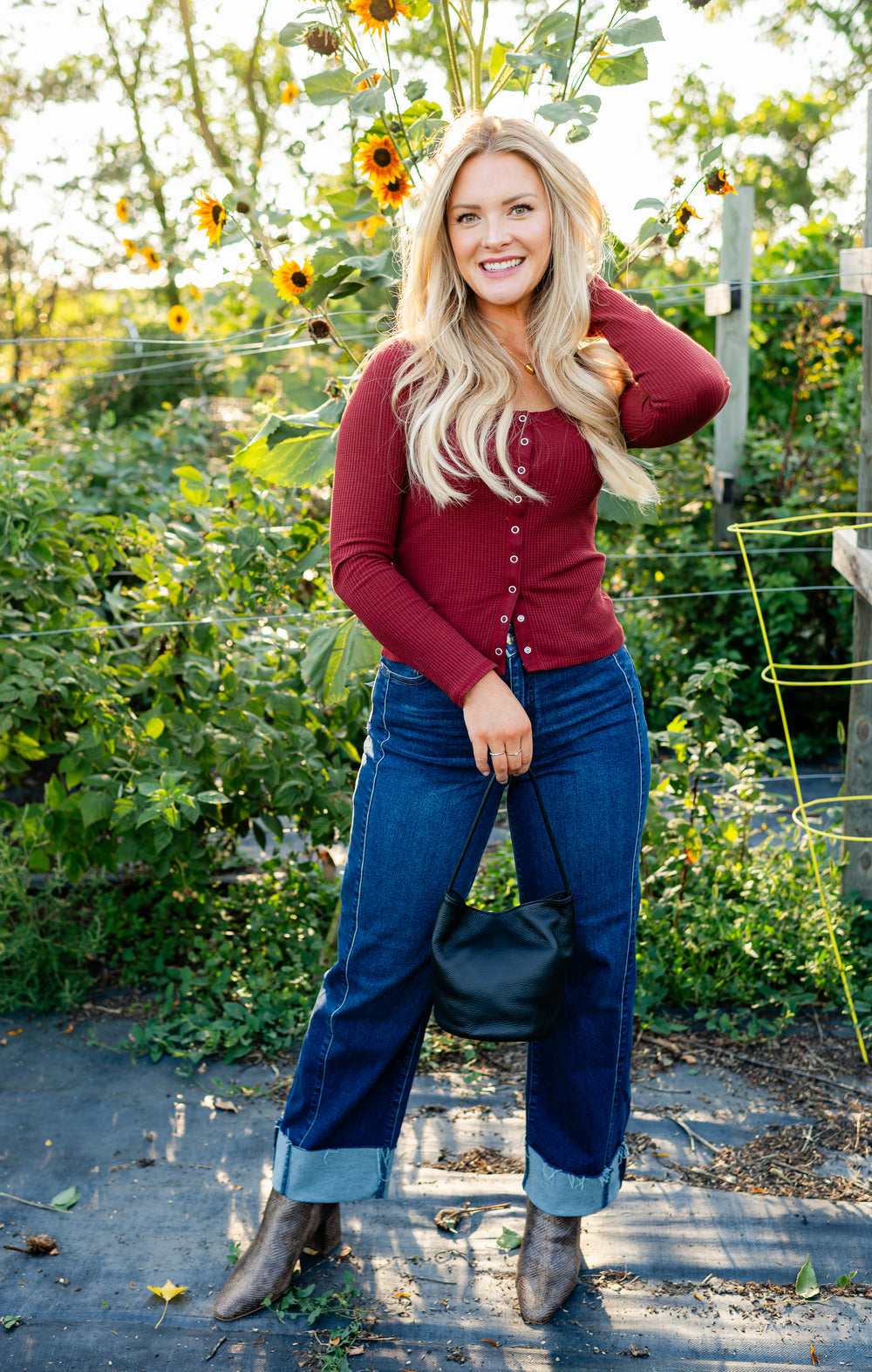 Albany Waffle Button Up Top