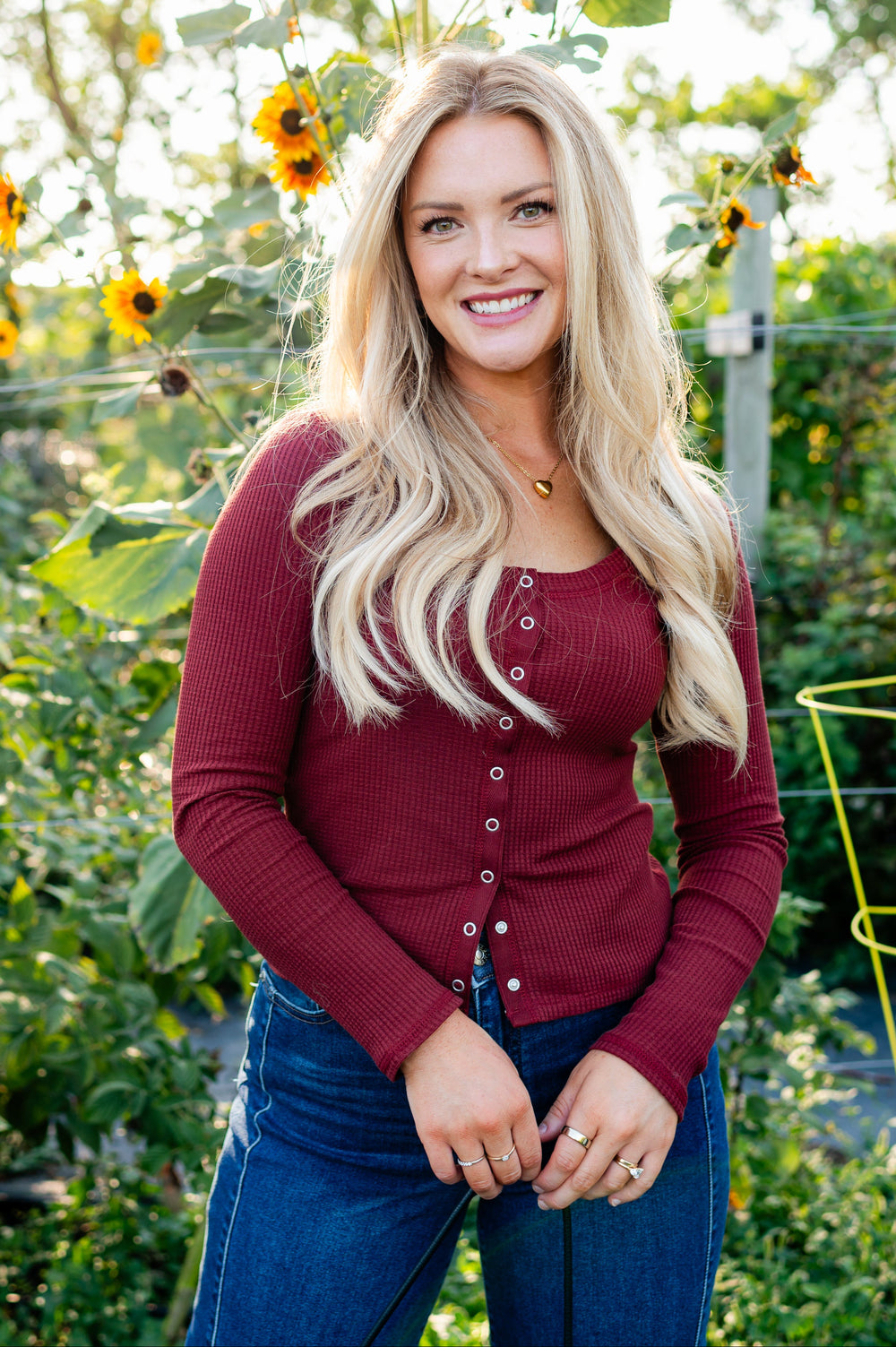 Albany Waffle Button Up Top