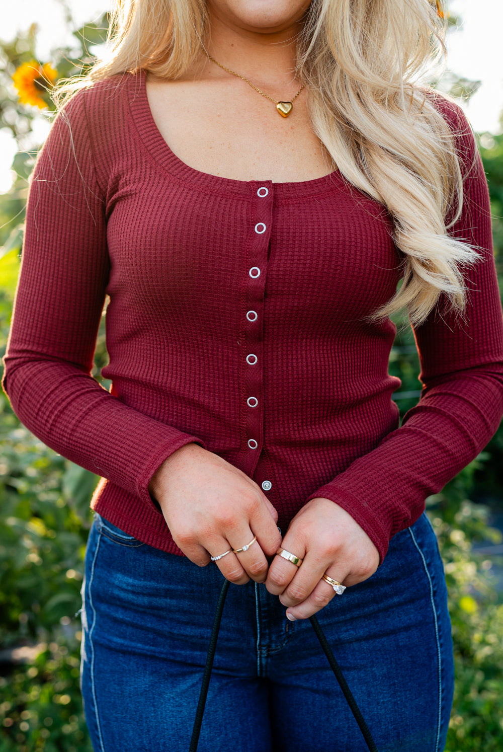 Albany Waffle Button Up Top