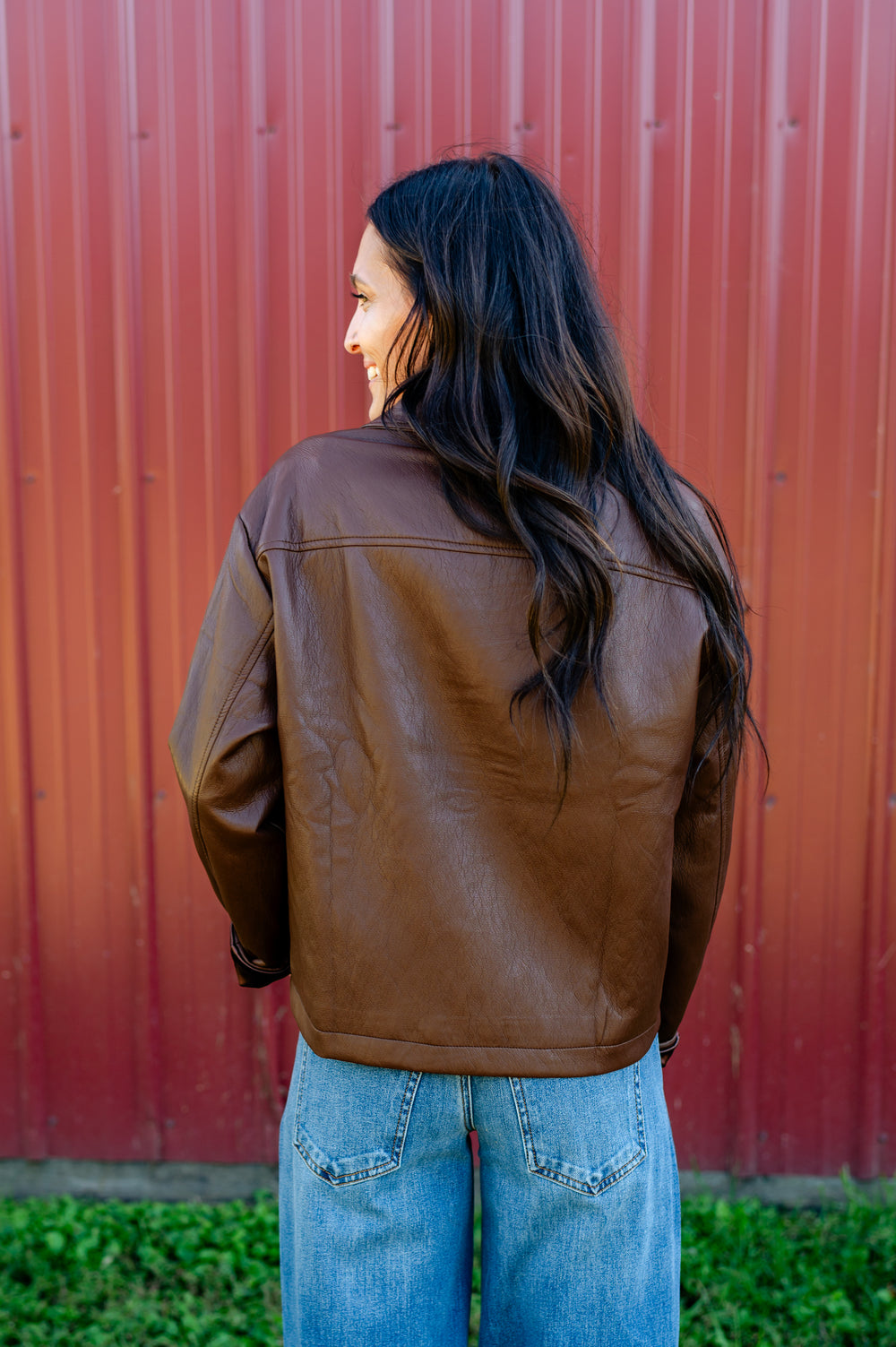 Wren Drop Shoulder PU Leather High Collar Jacket