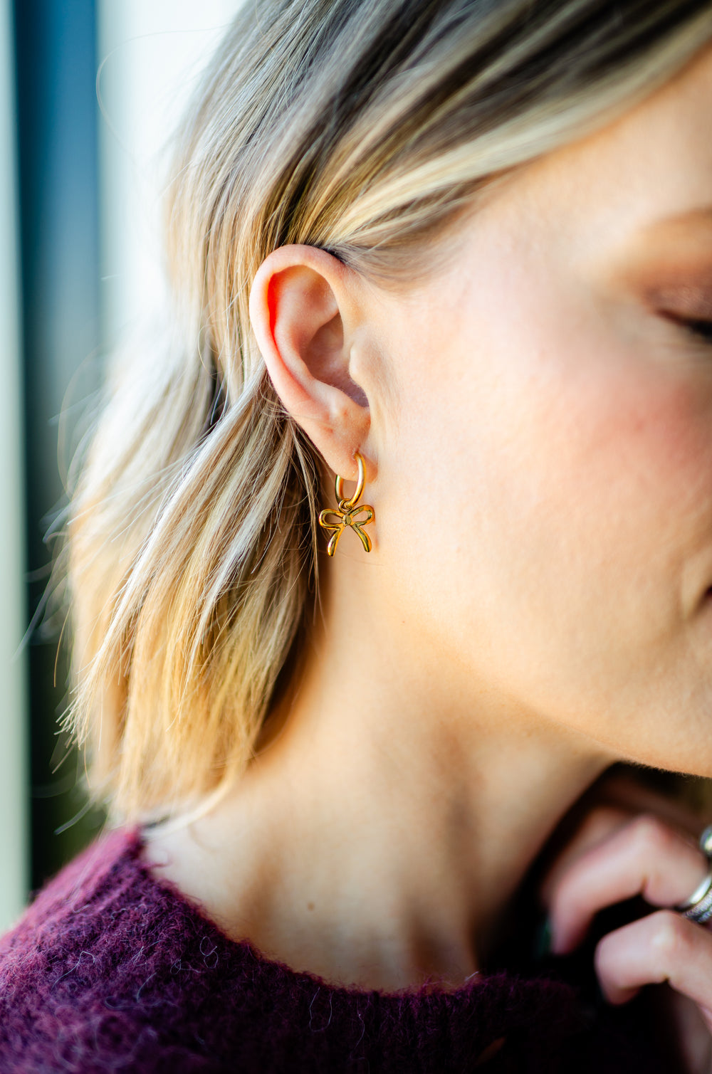 Sadie Bow Huggie Charm Earrings