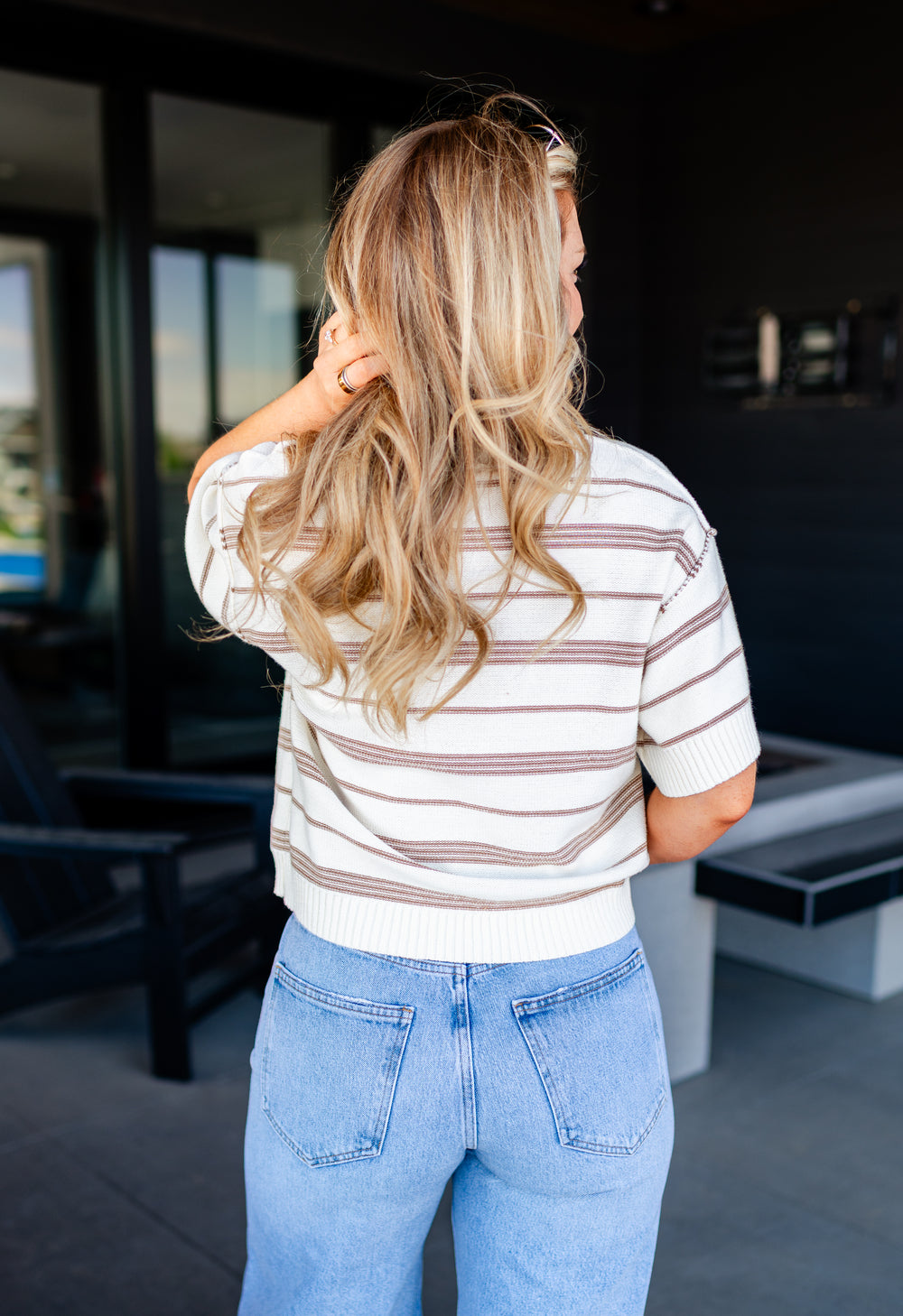 See Yourself S/S Stripe Henley Crop Top