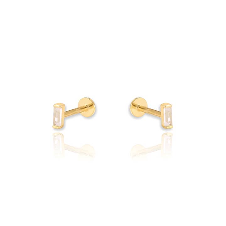 Baguette Screw Flat Back Cartilage Earrings