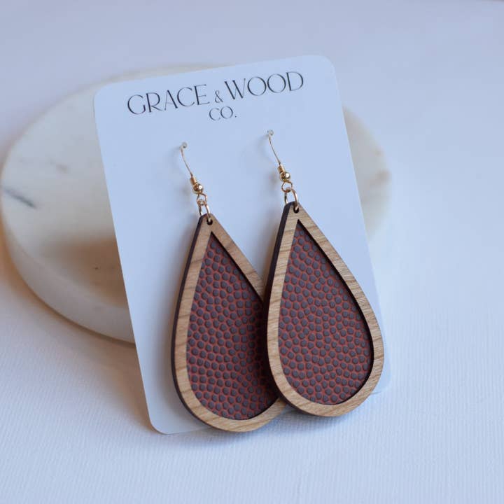 Leather Wood + Teardrop Earring