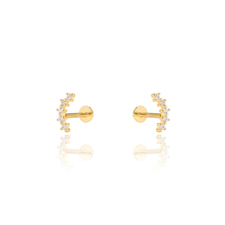 Cz Long Curved Line Screw Flat Back Earrings