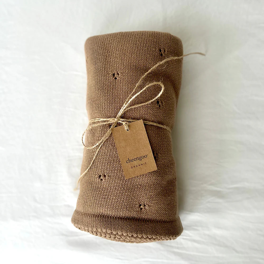 Organic Cloverleaf Eyelet Knit Baby Blanket