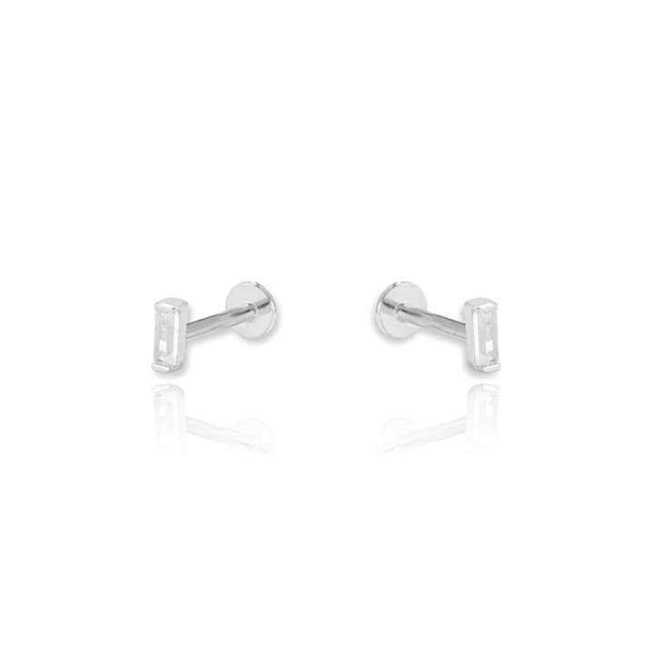 Baguette Screw Flat Back Cartilage Earrings