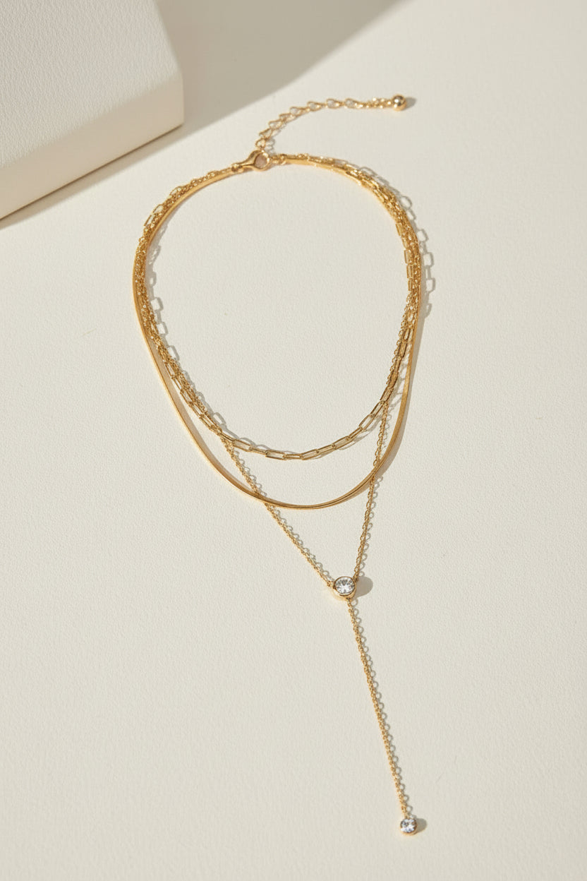 Harper Dainty 3 Strand CZ Long Necklace