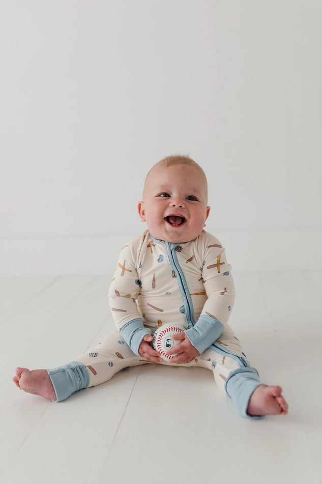 Baseball Long Sleeve Zip Romper