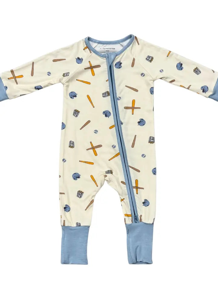 Baseball Long Sleeve Zip Romper