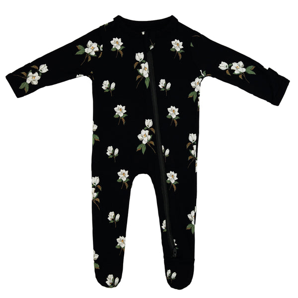 Small Midnight Magnolia Zippered Footie